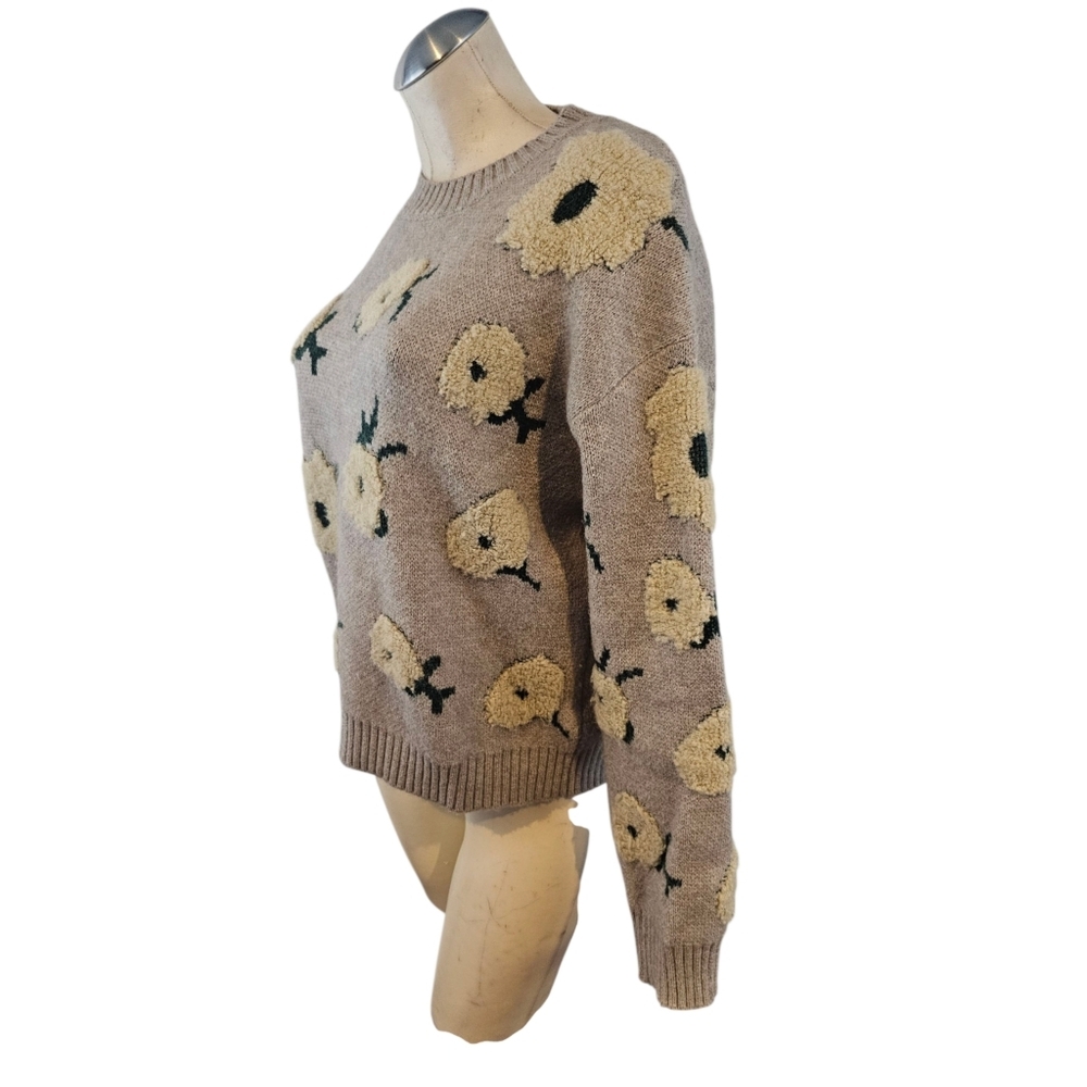 En Creme Size M Floral Patterned Gray Sweater Pullover Cozy - Picture 4 of 7